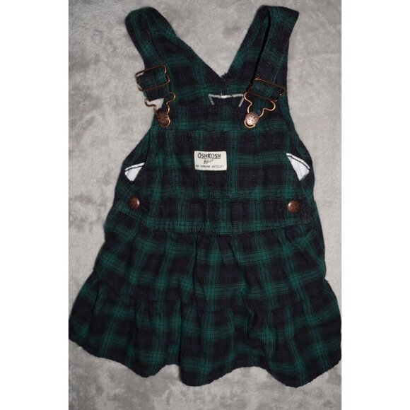 Oshkosh B'Gosh Green Plaid Skirt Overall Dress Girls Size 18M Toddler Kids - Picture 4 of 9